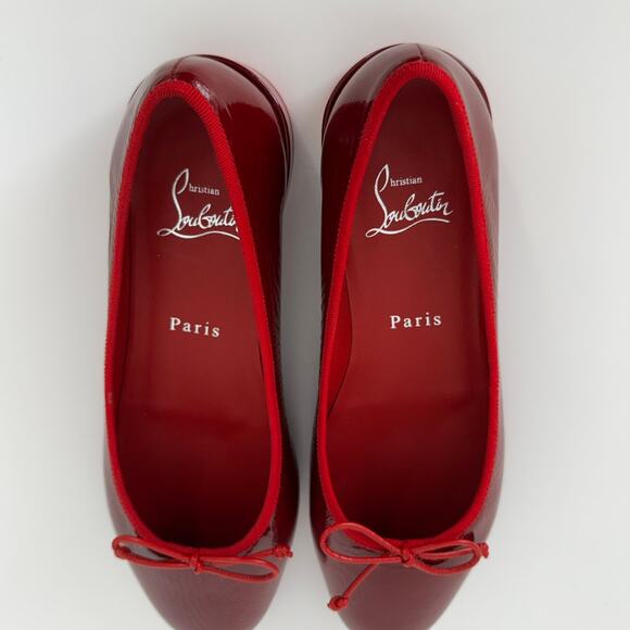 Christian Louboutin Sweetie Jane Flat Ballet Shoes Patent Leather Loubi Red 37.5 - Picture 8 of 14